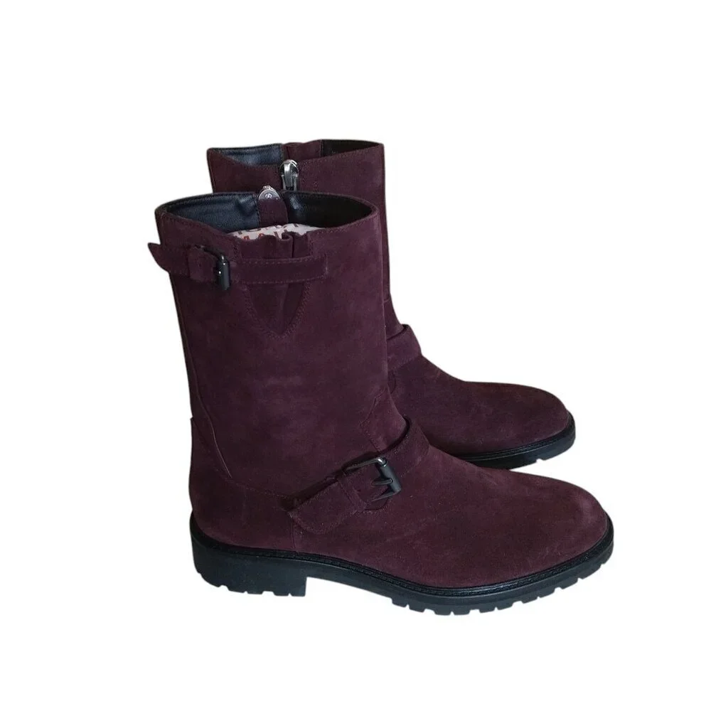 CALVIN KLEIN UGILIO Men's Size 8 Suede Dark Cranberry Mid-Calf Side Zip Boots
